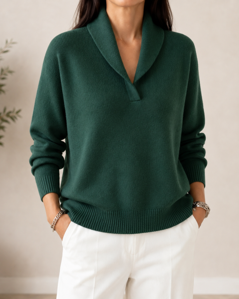 Lucinda™ | Shawl Collar V-Neck Sweater