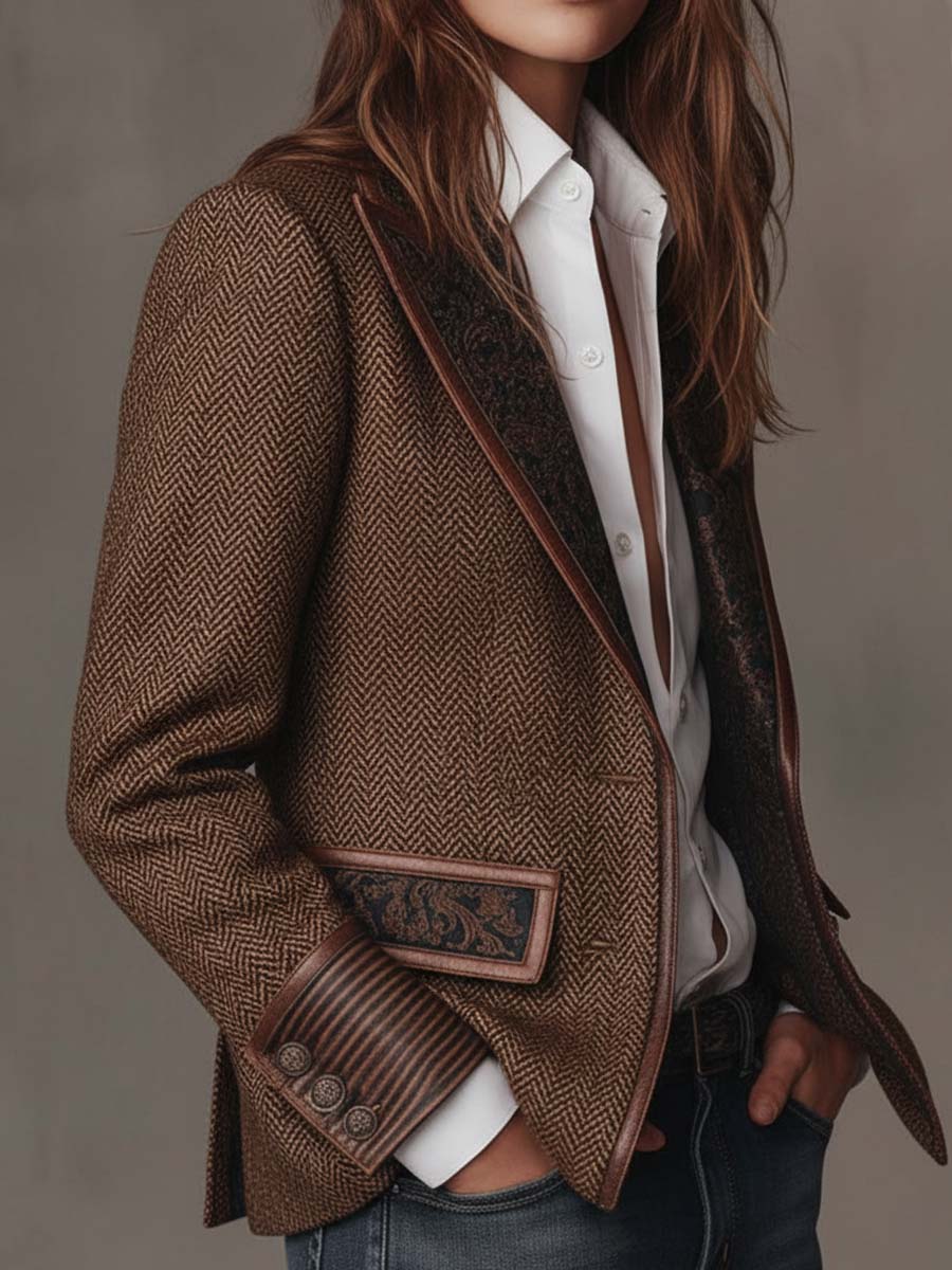Florentina™ | Herringbone Printed Panel Blazer
