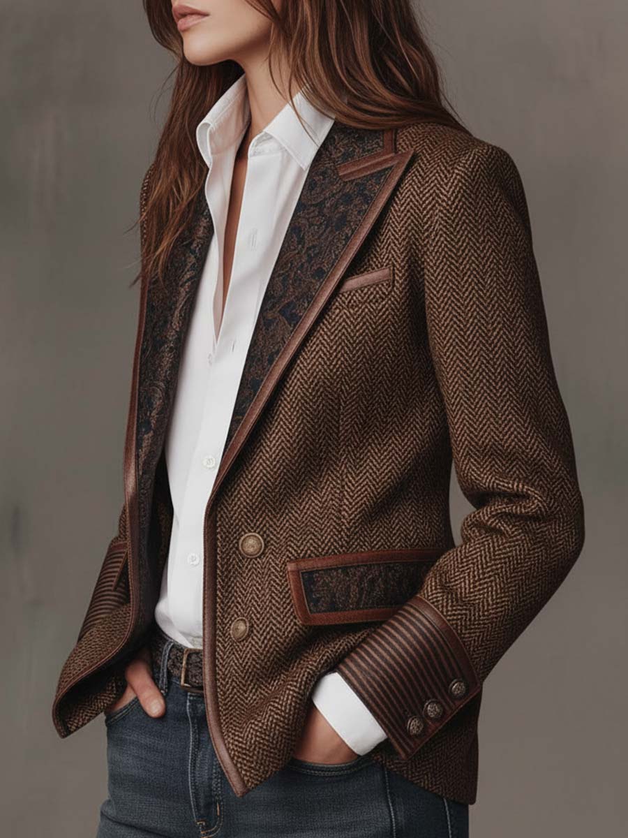 Henrietta™ | Herringbone Printed Panel Blazer