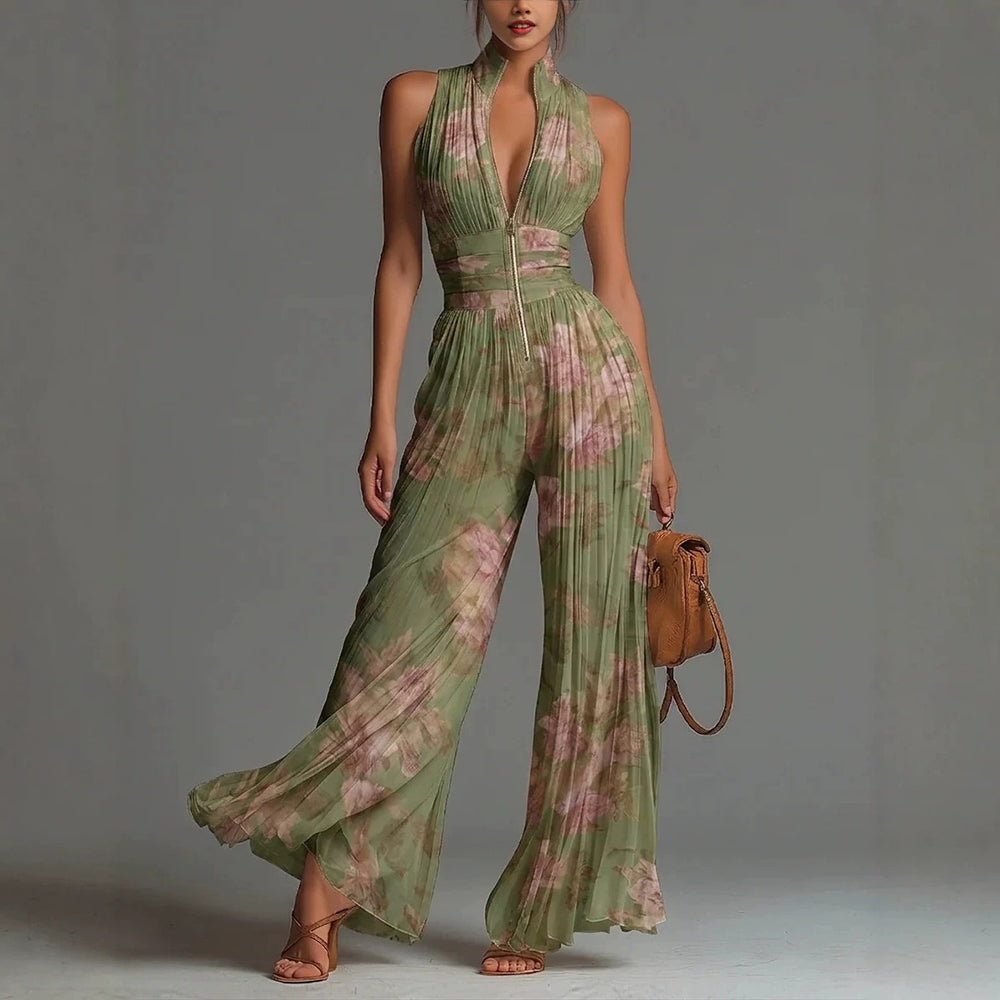 Sofia | Pleated Floral Chiffon Jumpsuit for Women