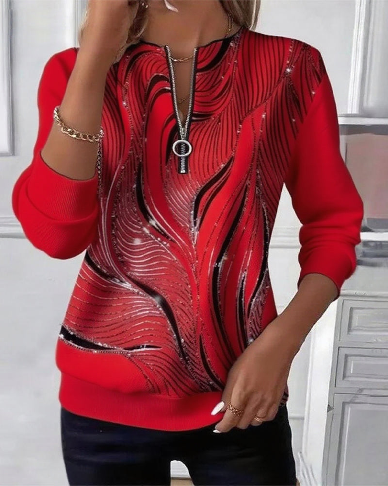 Velourna™ | Printed Zip-Neck Sweatshirt