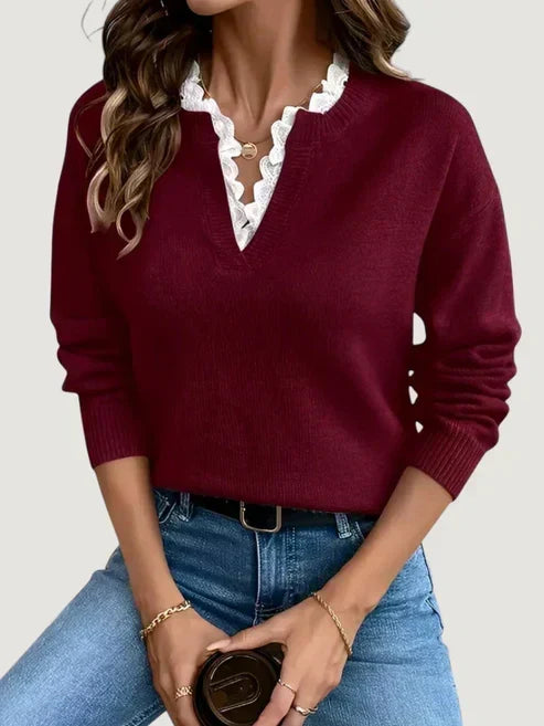Fiorella™ | Lace-Collar Layered-Look Sweater