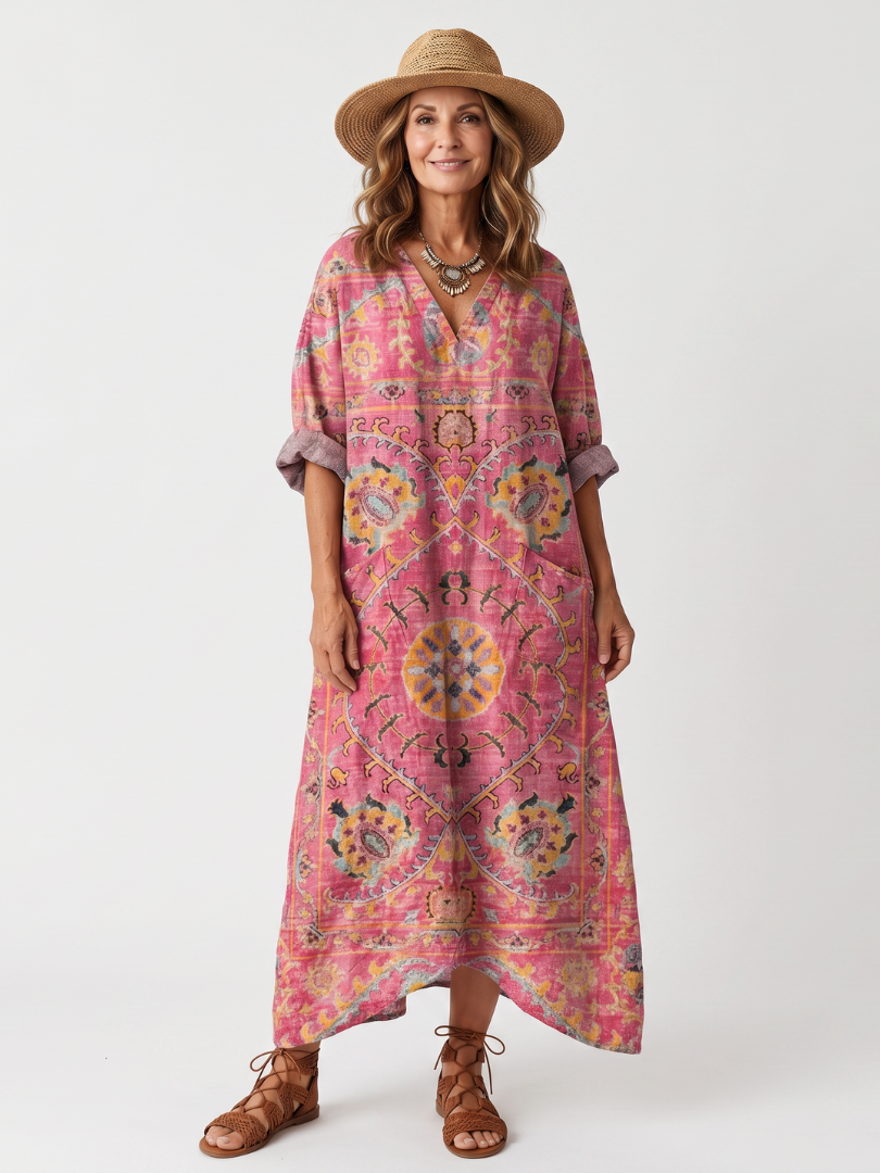Marvelle™ | Abstract Print Relaxed Pocket Midi Dress