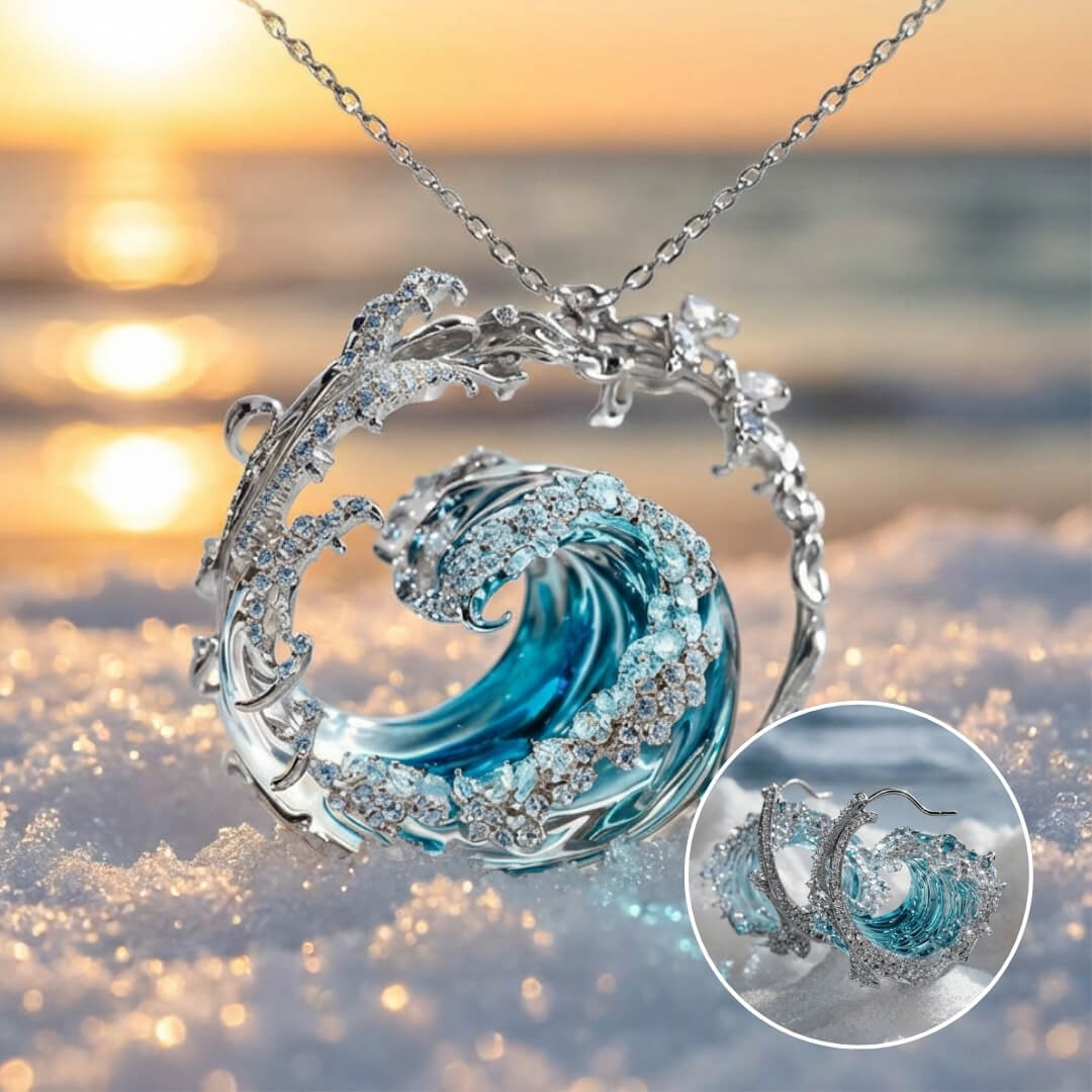 Lareine™ | Ocean Wave Pendant Necklace with Bonus Earrings