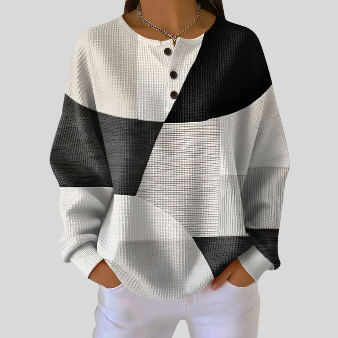 Almira™ | Waffle Knit Henley Sweatshirt