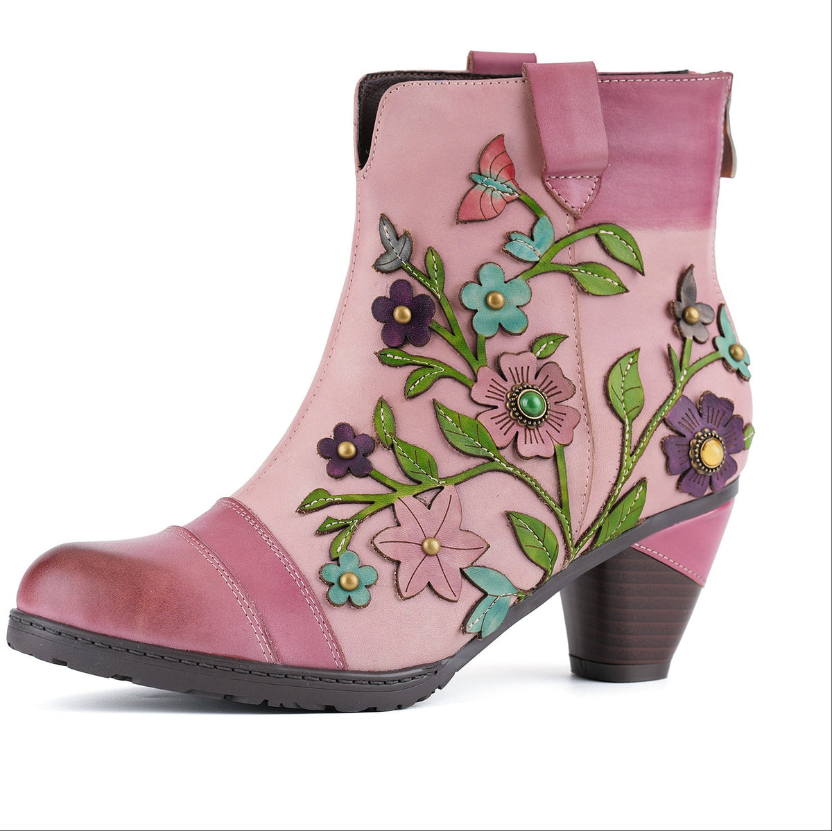 Rosevine™ | Floral Appliqué Ankle Boots