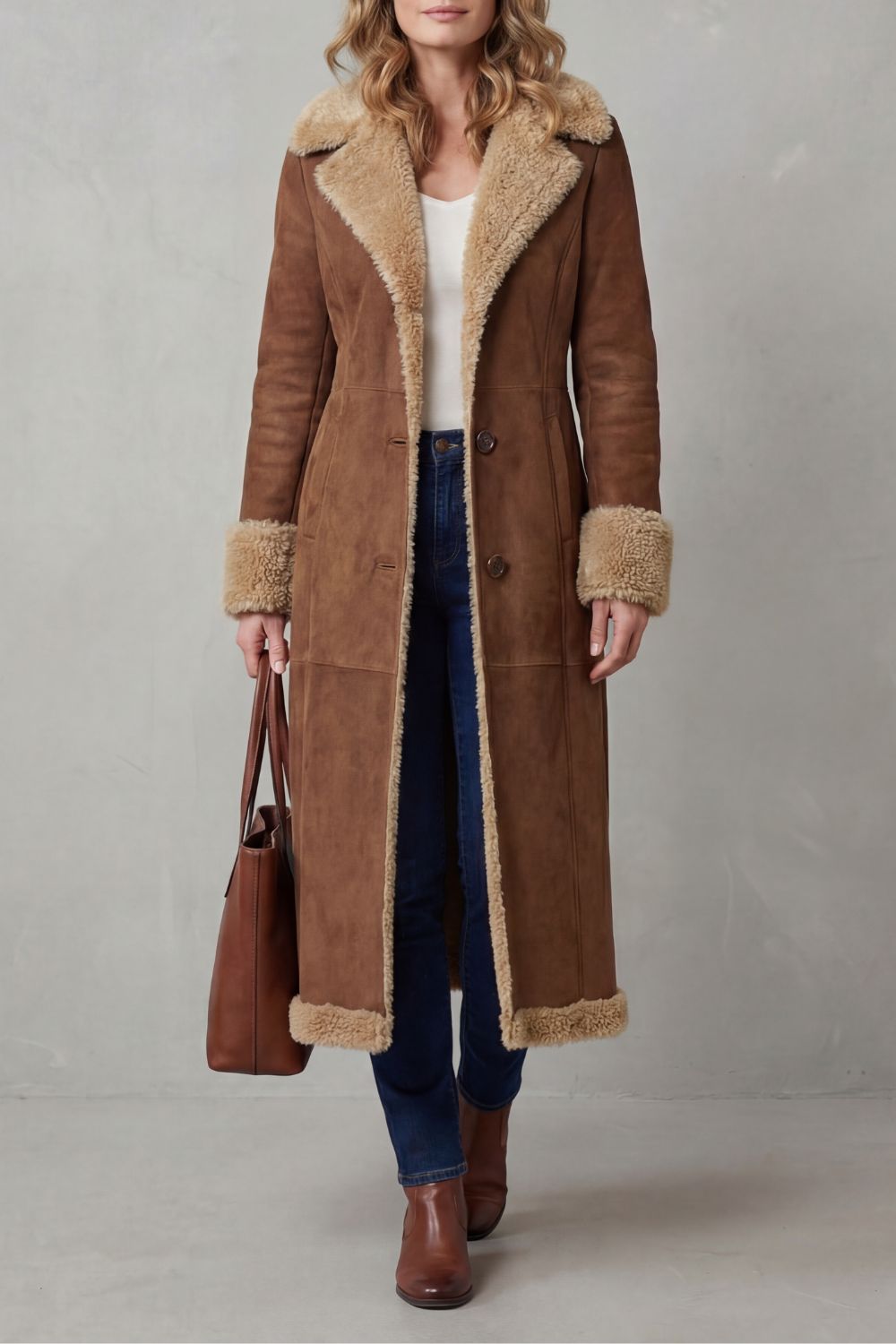 Women's Shearling-lined Silhouette Long Winter Coat