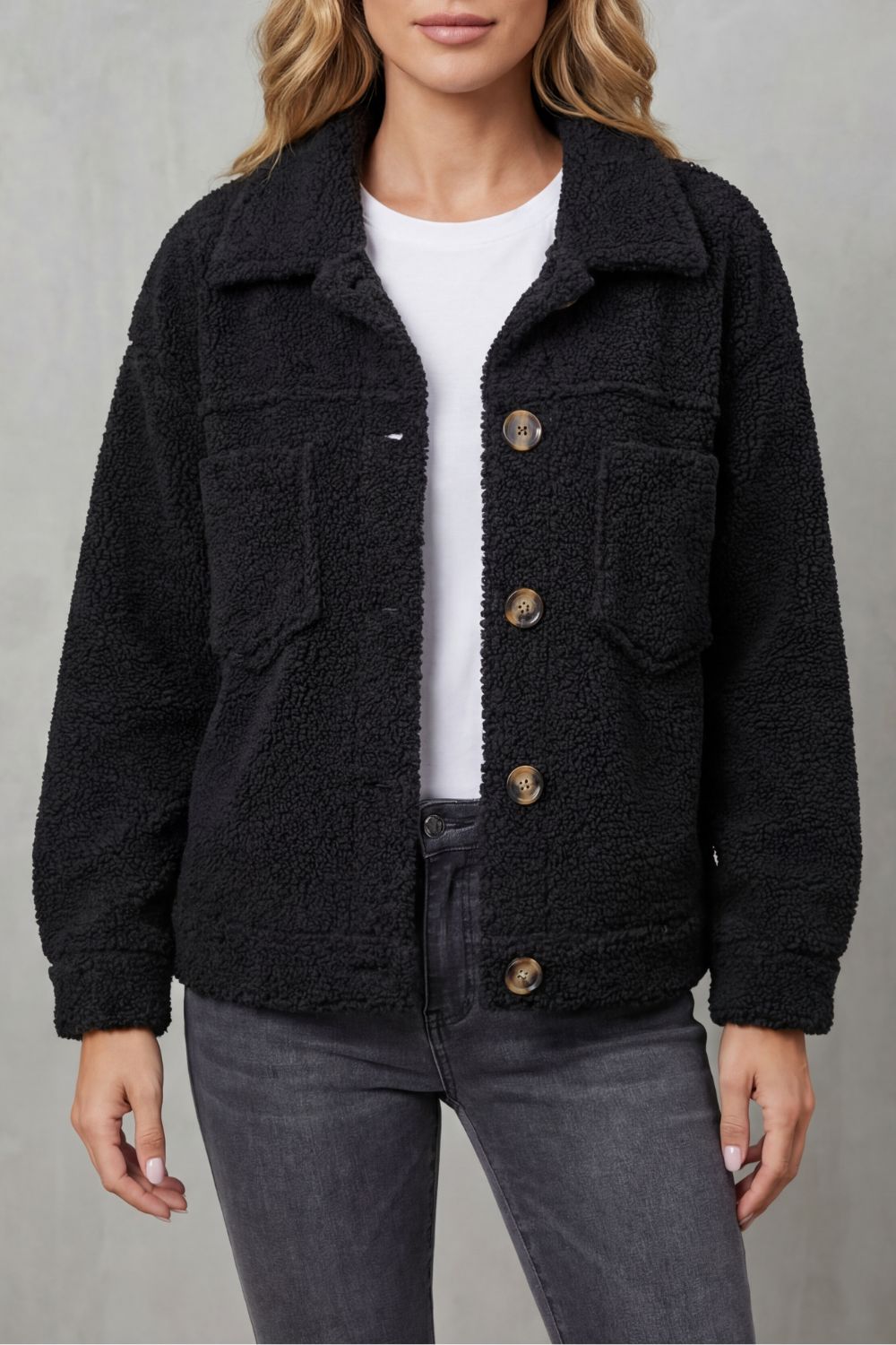 Women's Textured Fleece Style Button-up Jacket
