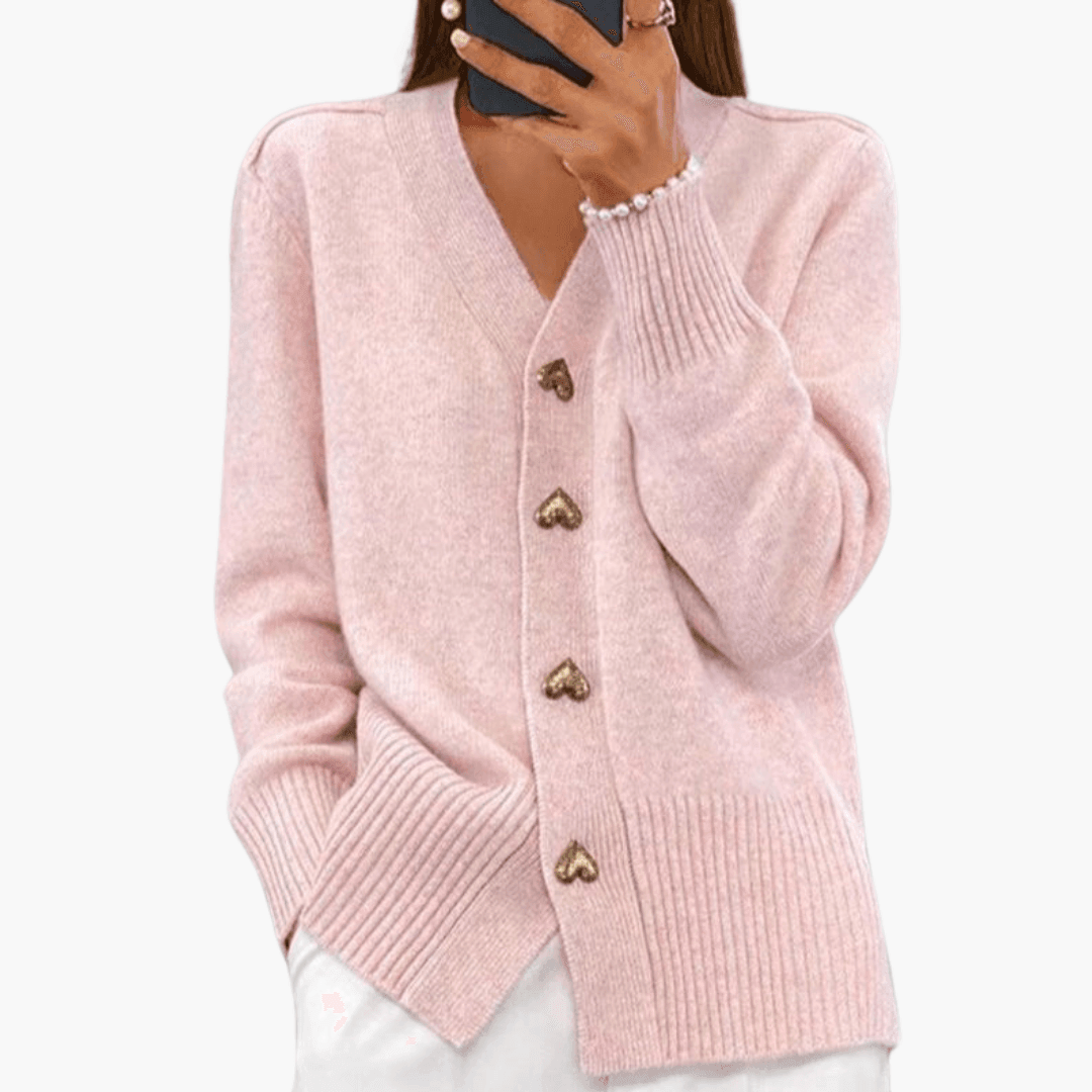 Bernadette™ | Heart Button V-Neck Cardigan