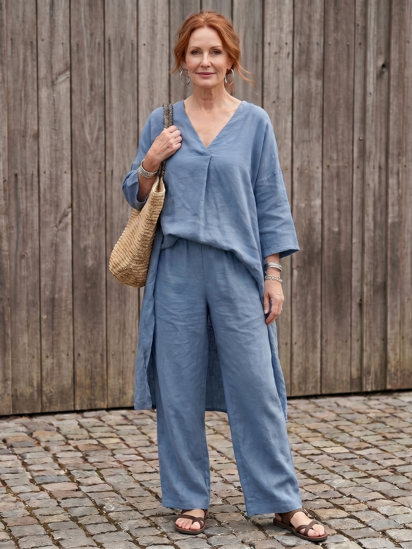 Florentina™ | Loose Tunic Top & Wide Leg Pant Set
