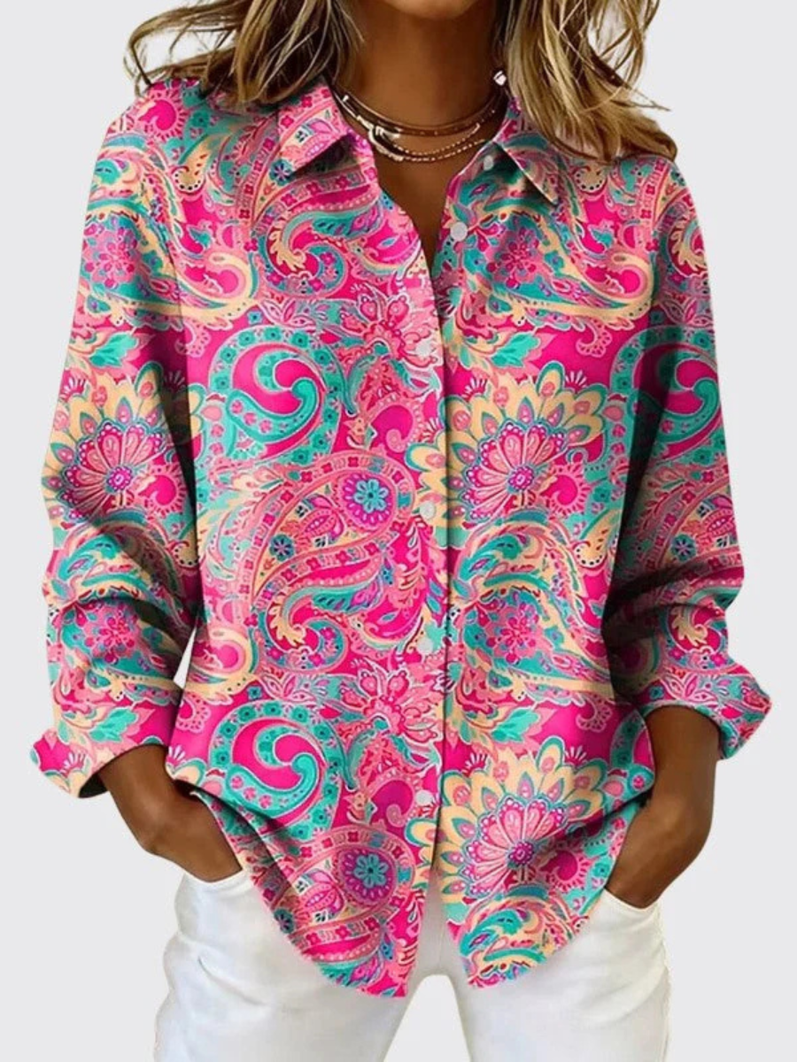 Marvena™ | Paisley Print Button-Up Blouse
