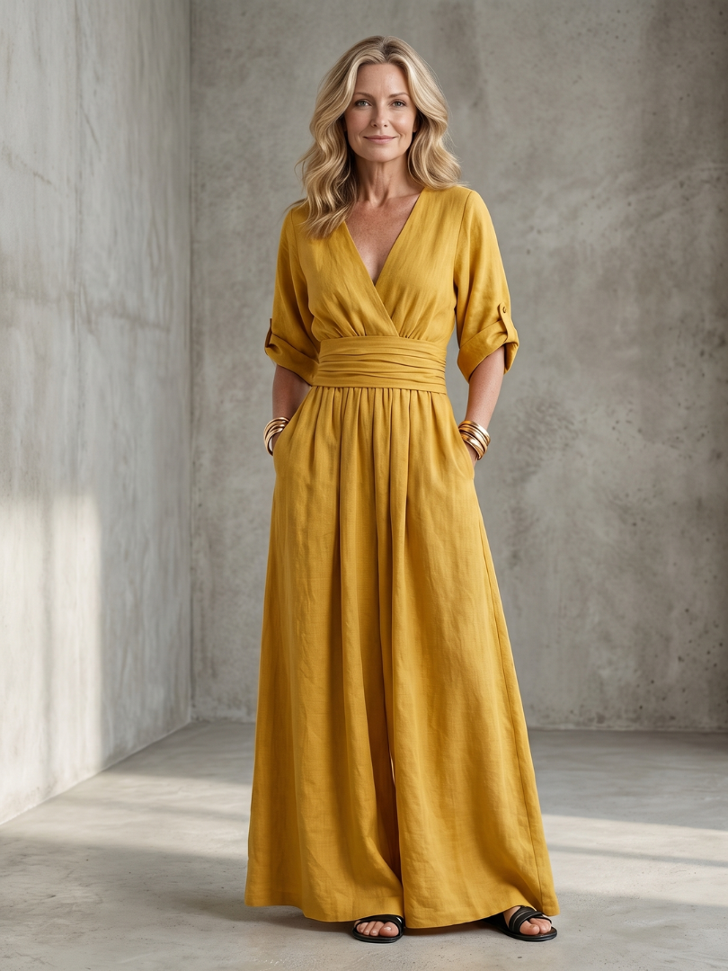 Birelle™ | Cross Front Wide Leg Jumpsuit
