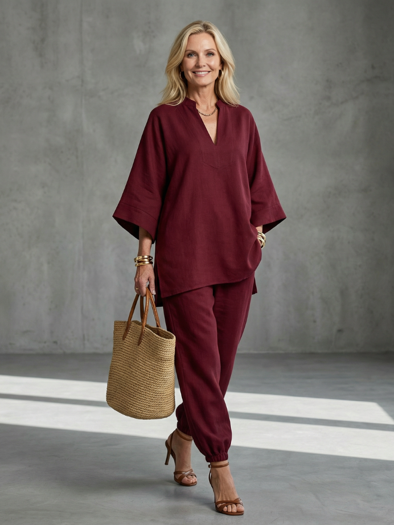 Oriana™ | V Neck Tunic & Gathered Trouser Set
