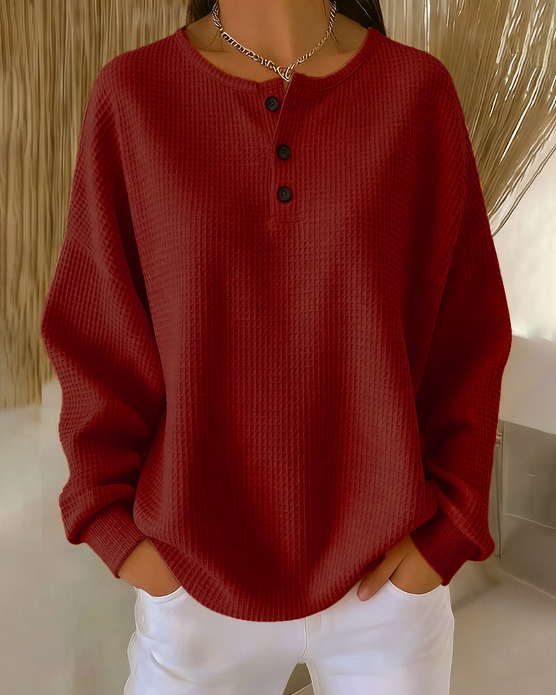 Arvella™ | Relaxed Long Sleeve Henley Sweatshirt