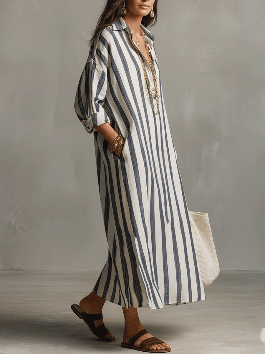 Kestelle™ | Striped Long Sleeve Maxi Dress