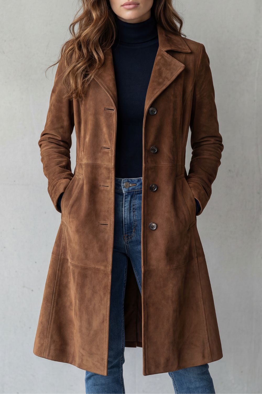 Women's Vintage Suede Finish Longline Coat