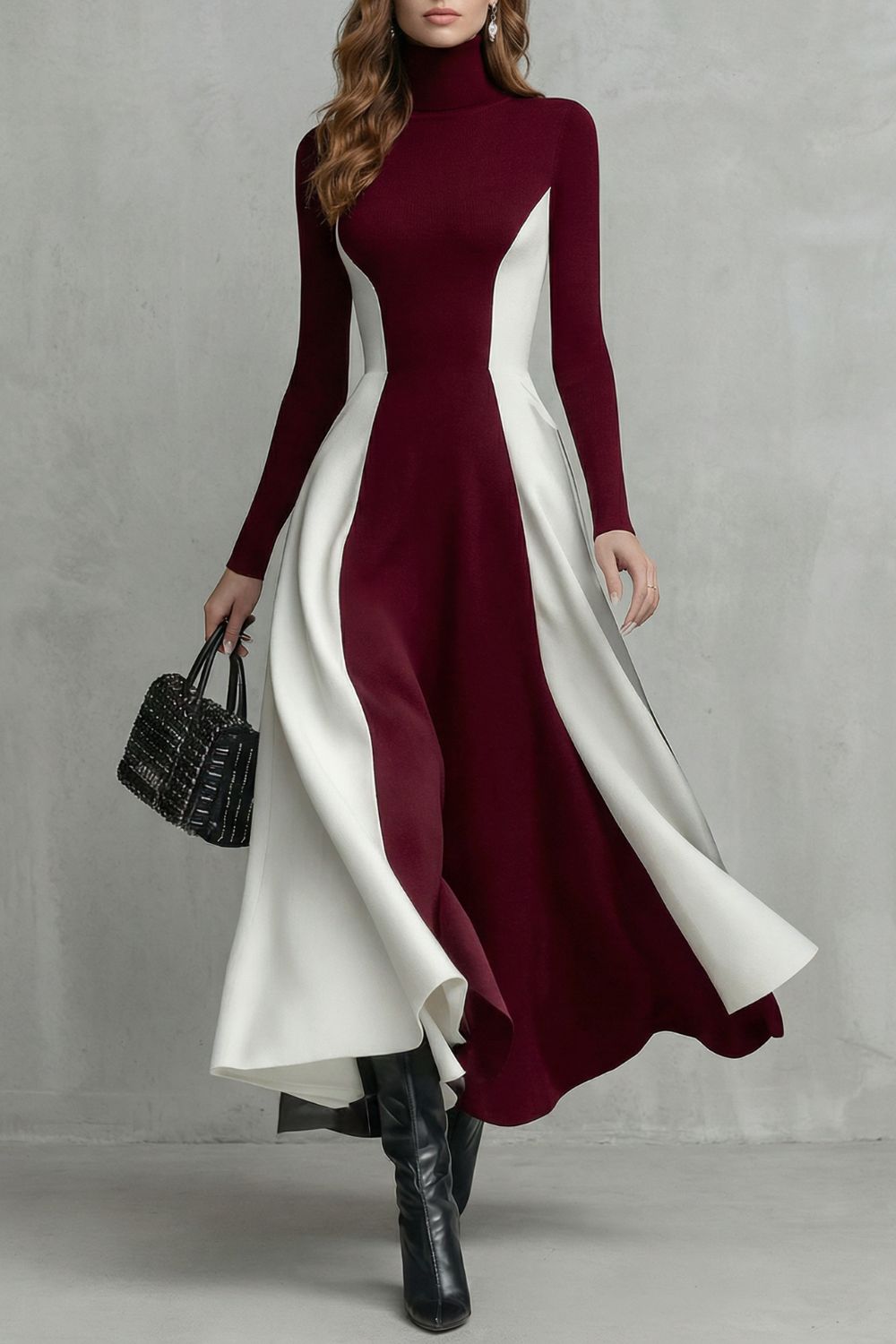 Leontara™ | Sculpted Contrast Flow Turtleneck Dress