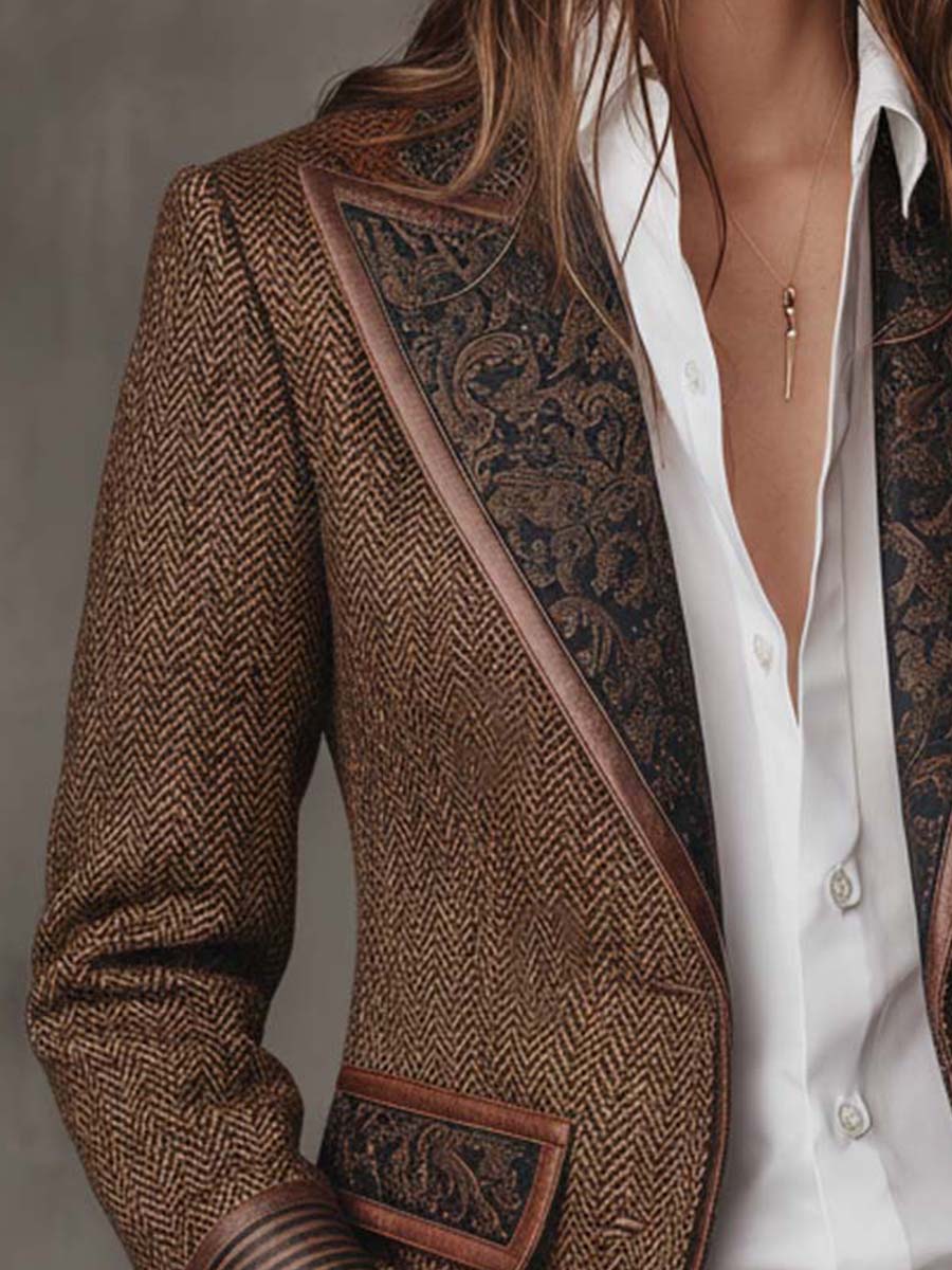 Henrietta™ | Herringbone Printed Panel Blazer