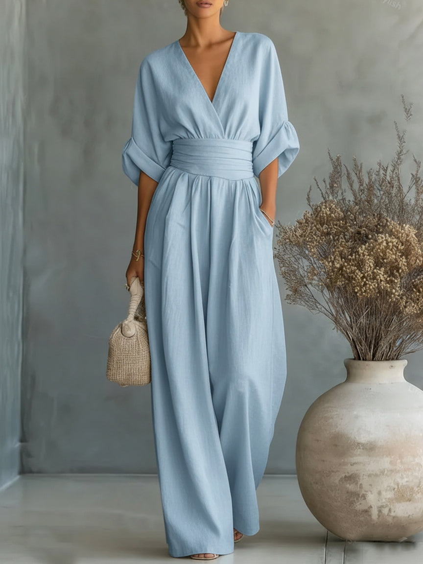 Katarina™ | Elegant V-Neck High-Waisted Wide-Leg Jumpsuit