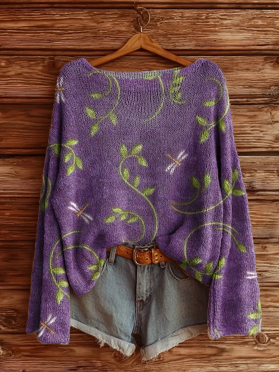 Sorenna™ | Vintage Floral Dragonfly Print Sweater