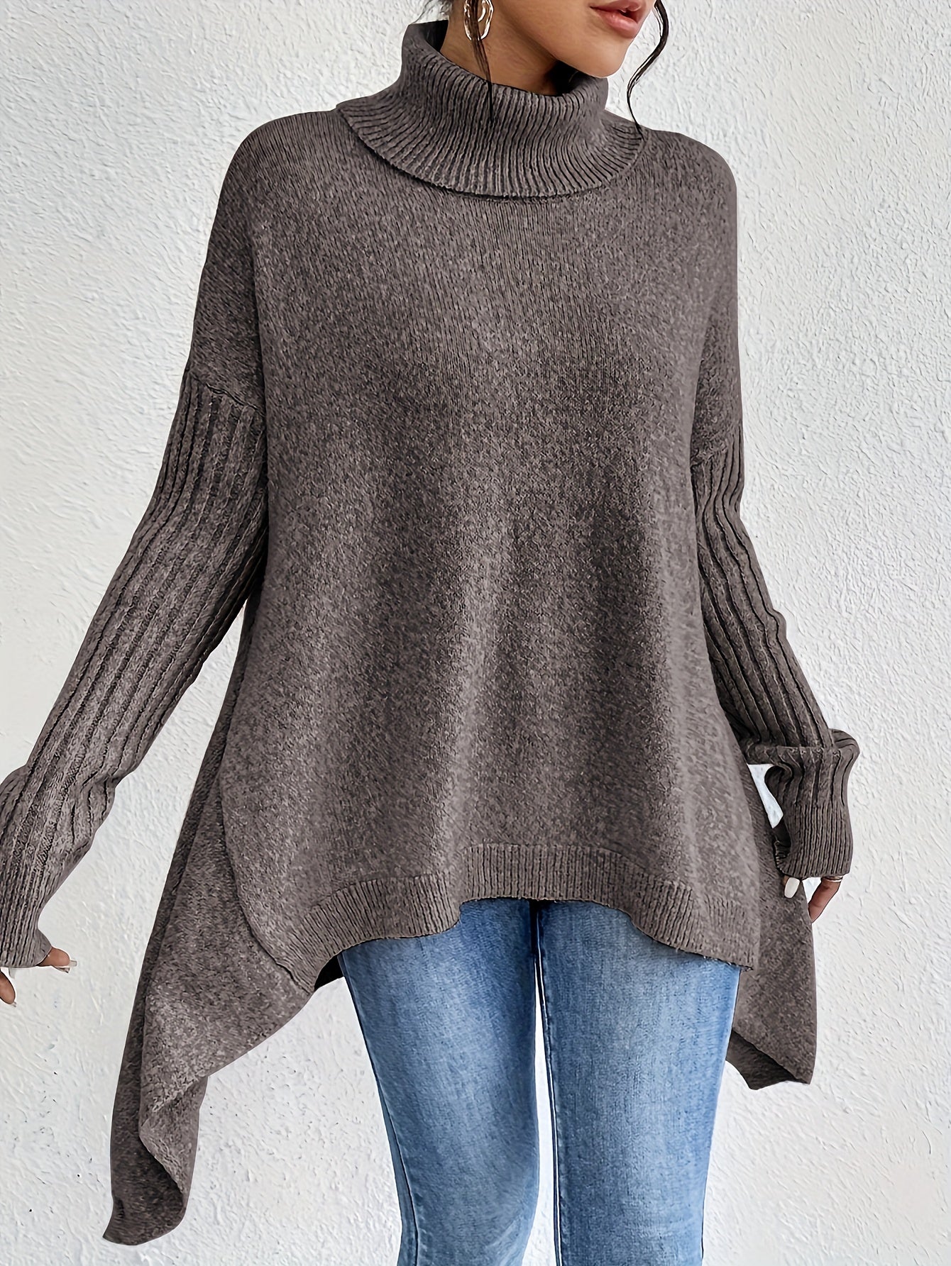 Anouk™ | High Neck Asymmetric Sweater