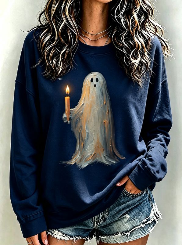 Women's Halloween Ghost Candle Sweatshirt