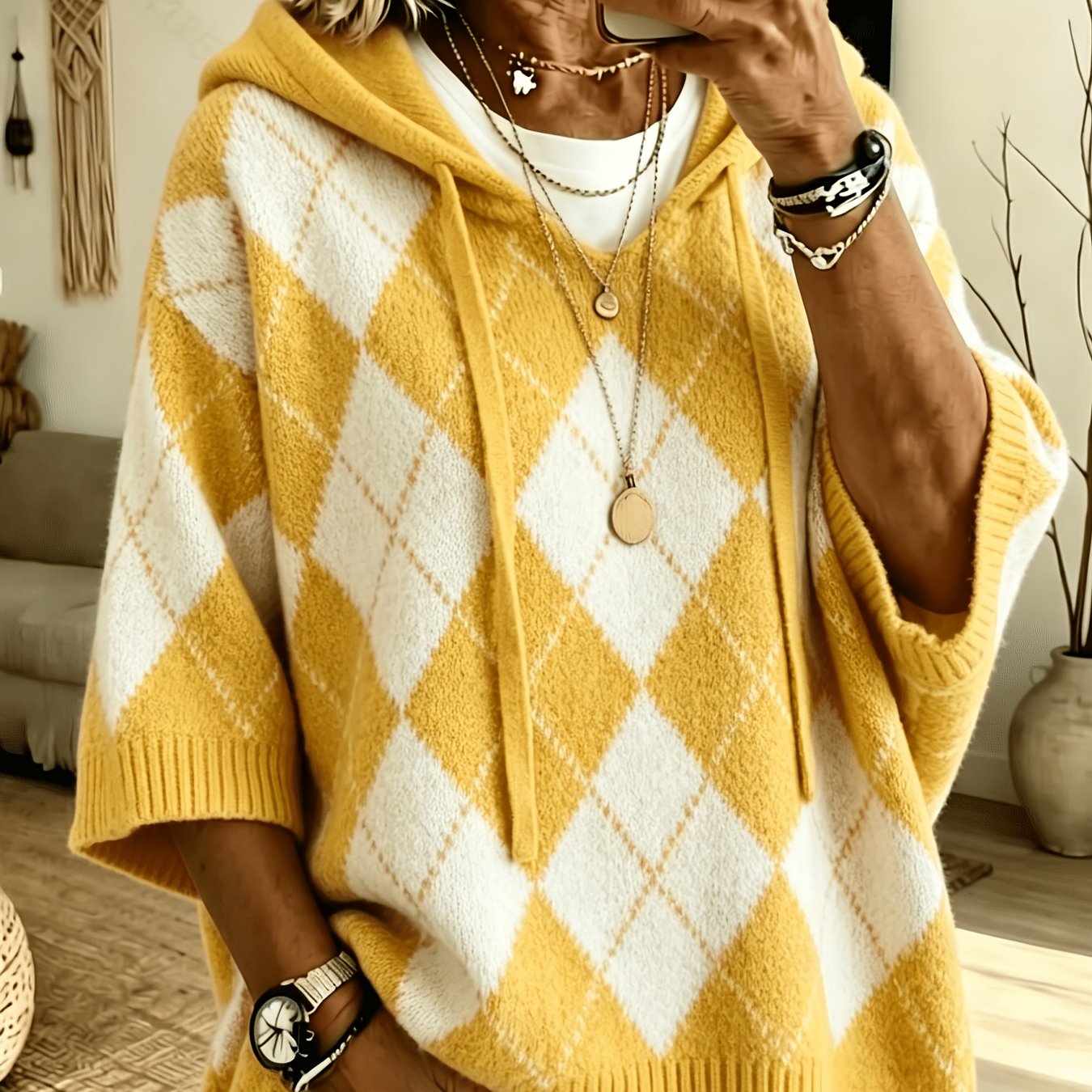 Nadia™ | Retro Diamond Hooded Sweater