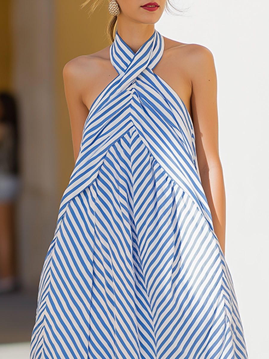 Beatrix™ | Striped Halter Maxi Dress with Open Back