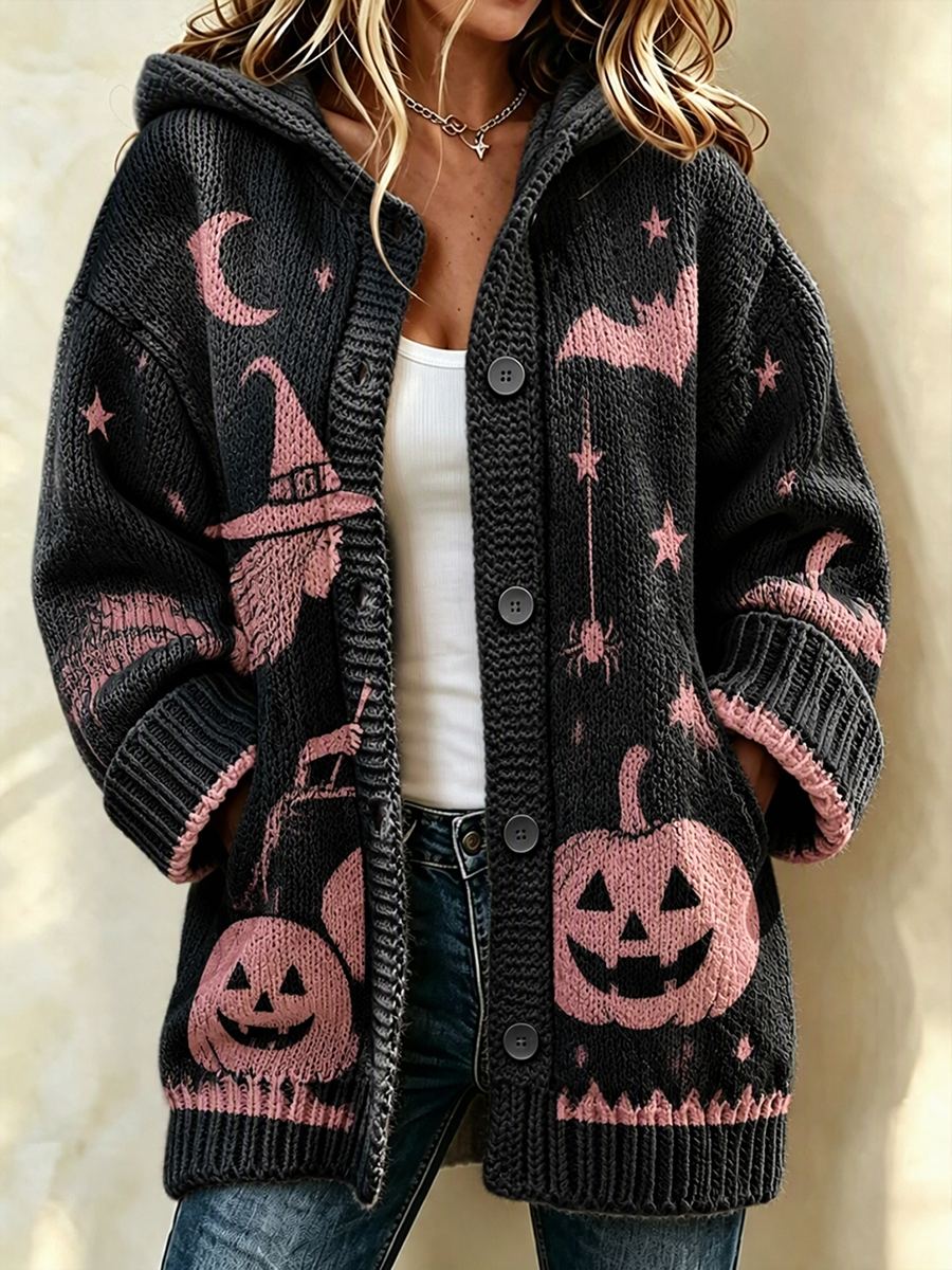 Women's Halloween Highland Cow Hooded Cardigan