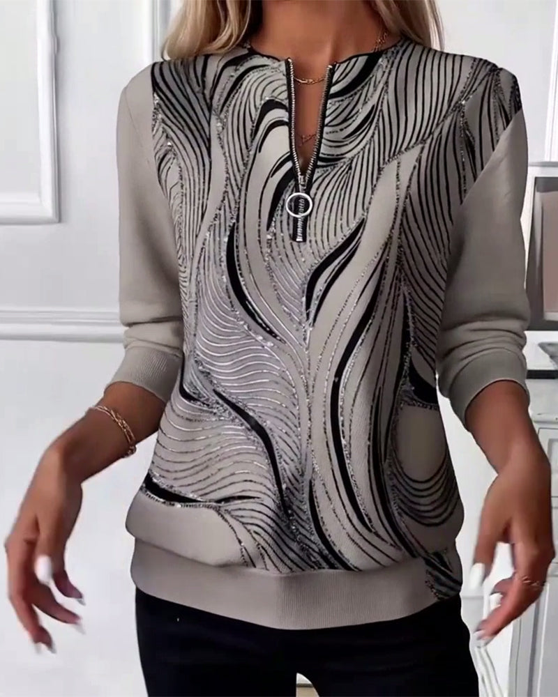 Velourna™ | Printed Zip-Neck Sweatshirt