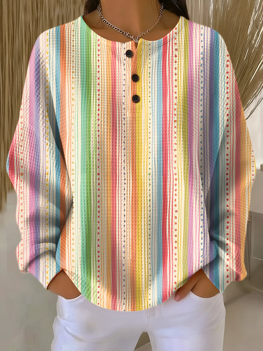Sundara™ | Rainbow Stripe Henley Sweater