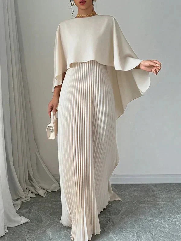 Narcissa™ | Elegant Pleated Cape Maxi Dress