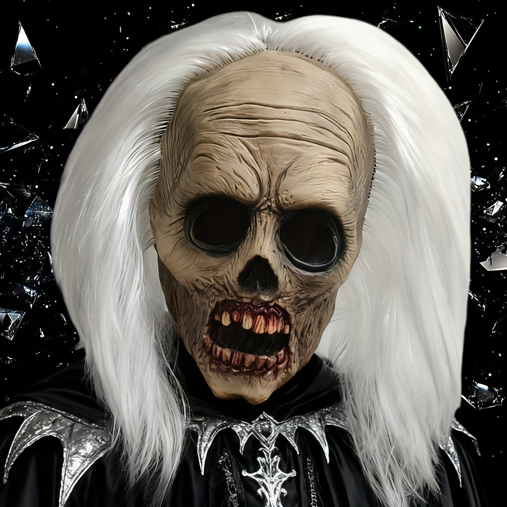 Women's Halloween White-Haired Skull Mask