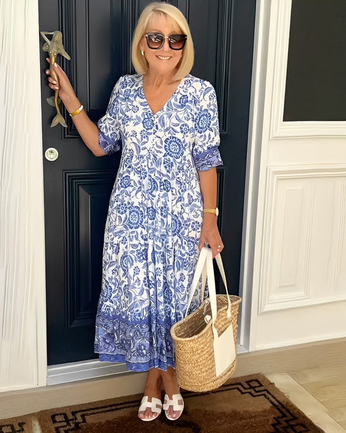 Lucinda™ | Floral V-Neck Midi Dress