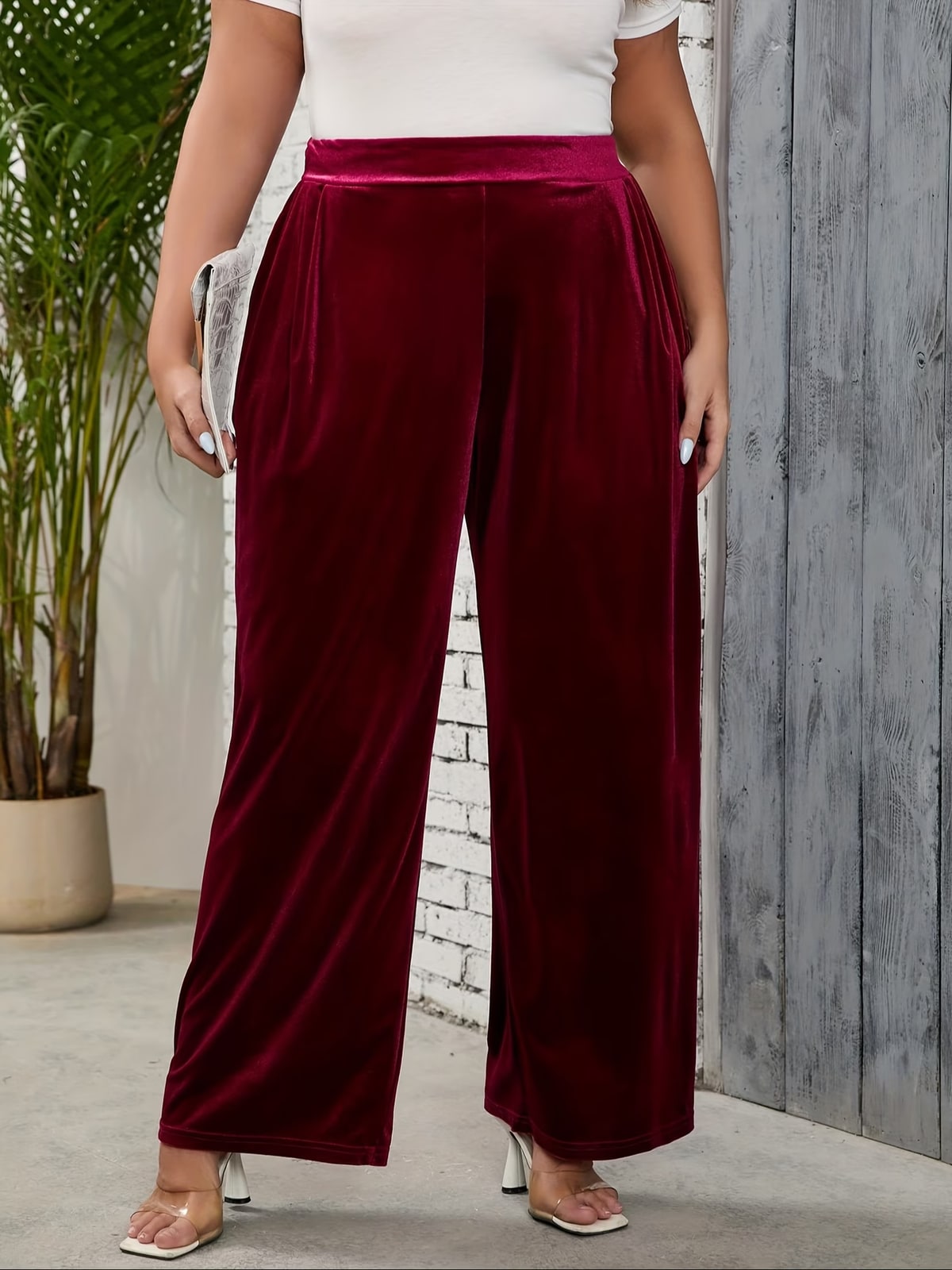 Fioretta | Wine Velvet Wide-Leg Trousers