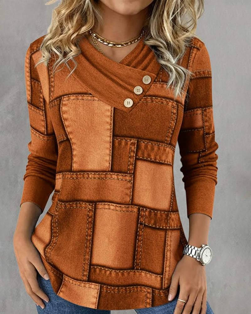 Avora™ | Long Sleeve V-Neck Button-Accent Top