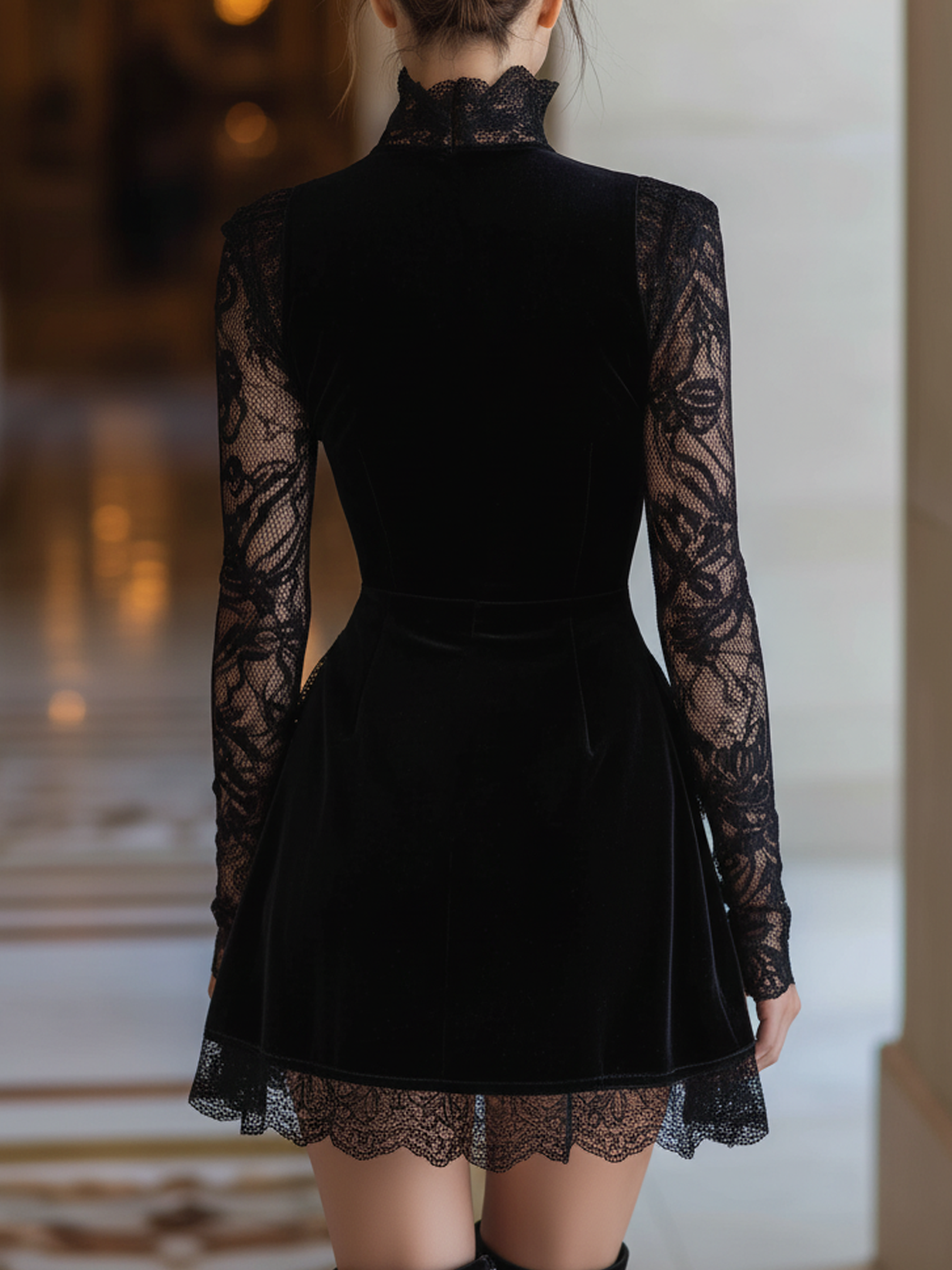 Rosetta™ | Deep V-Neck Mini Dress With Long Sleeves