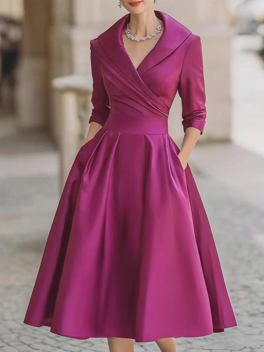Katerijn™ | Vintage-Inspired Midi Dress with Draped Shawl Collar