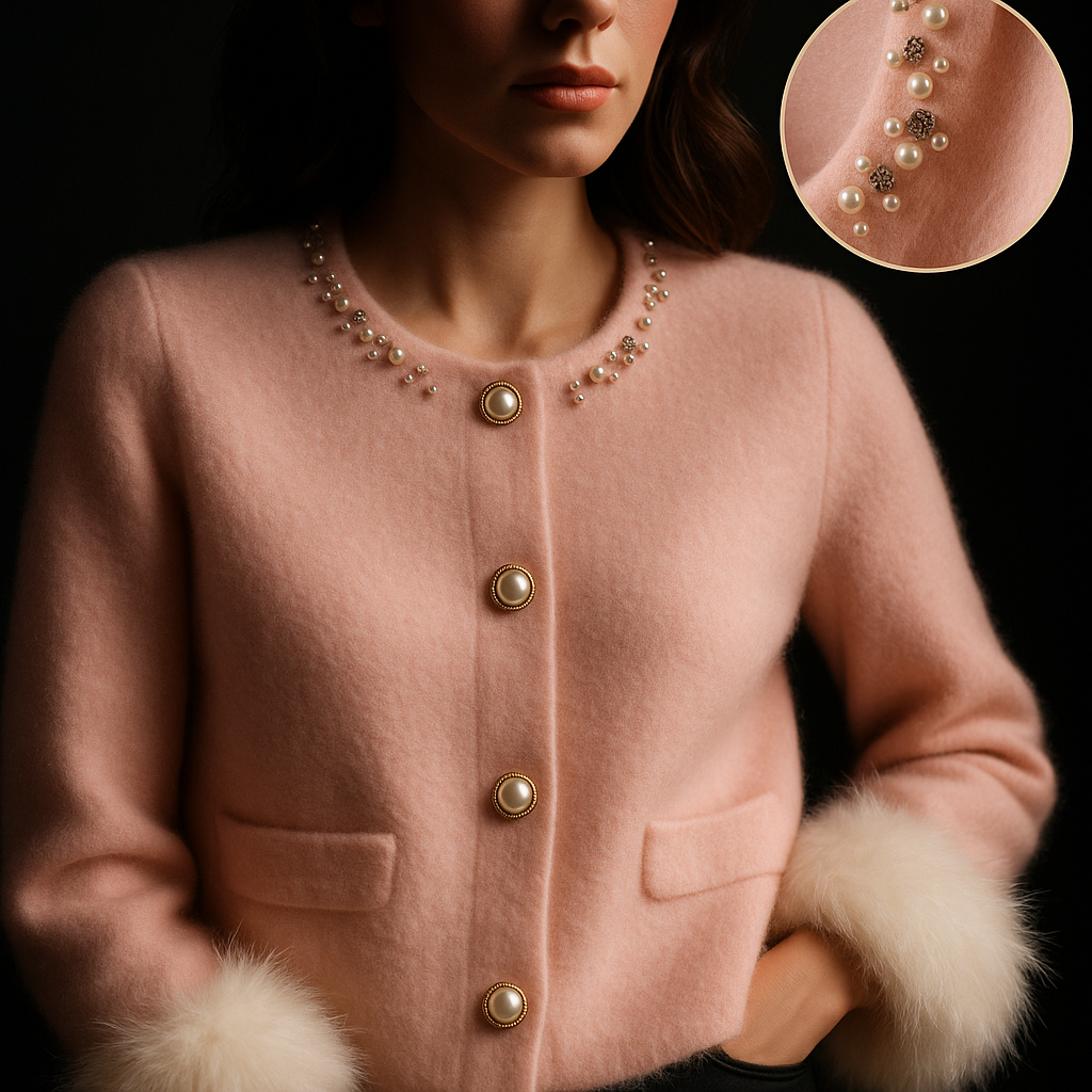 Mirabel™ | Pearl-Embellished Cardigan with Fur Cuffs