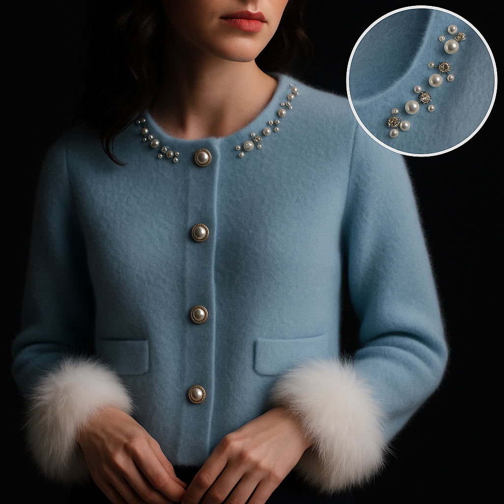 Mirabel™ | Pearl-Embellished Cardigan with Fur Cuffs