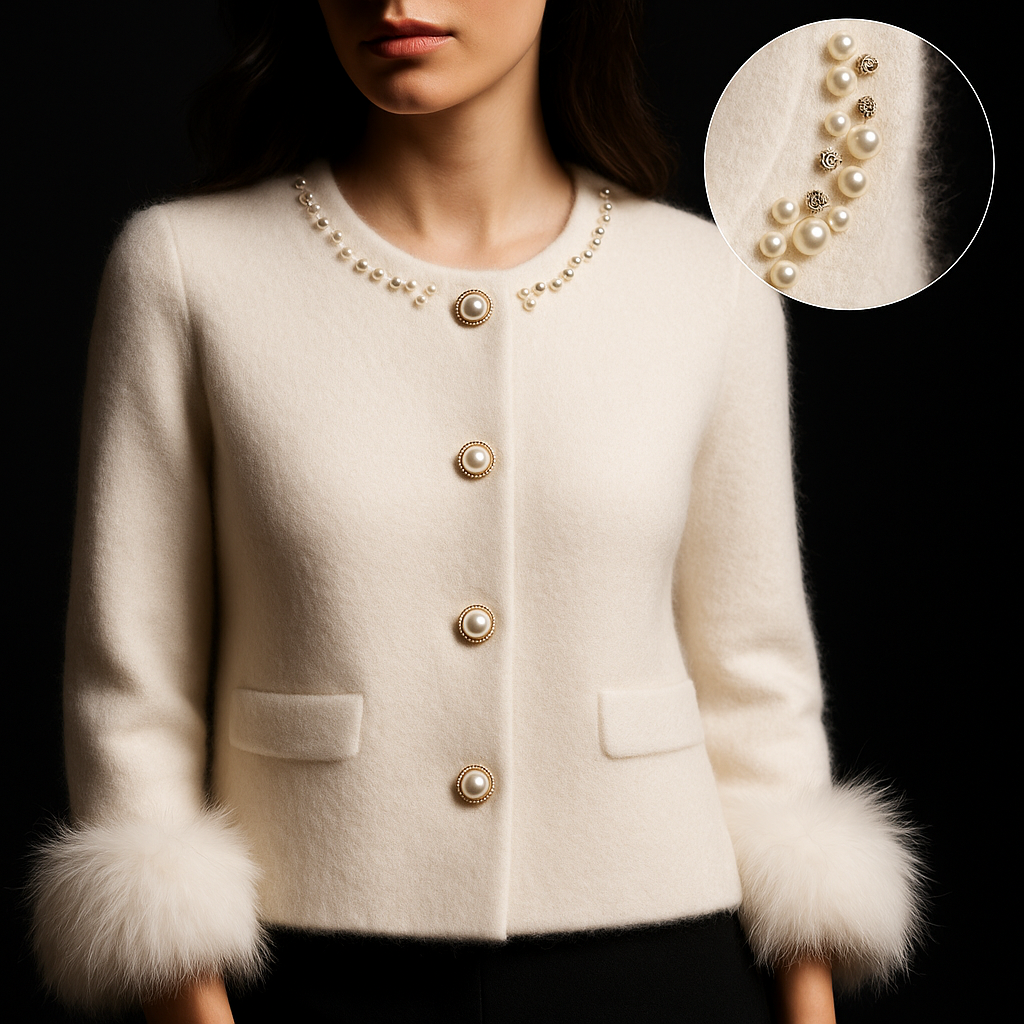 Mirabel™ | Pearl-Embellished Cardigan with Fur Cuffs