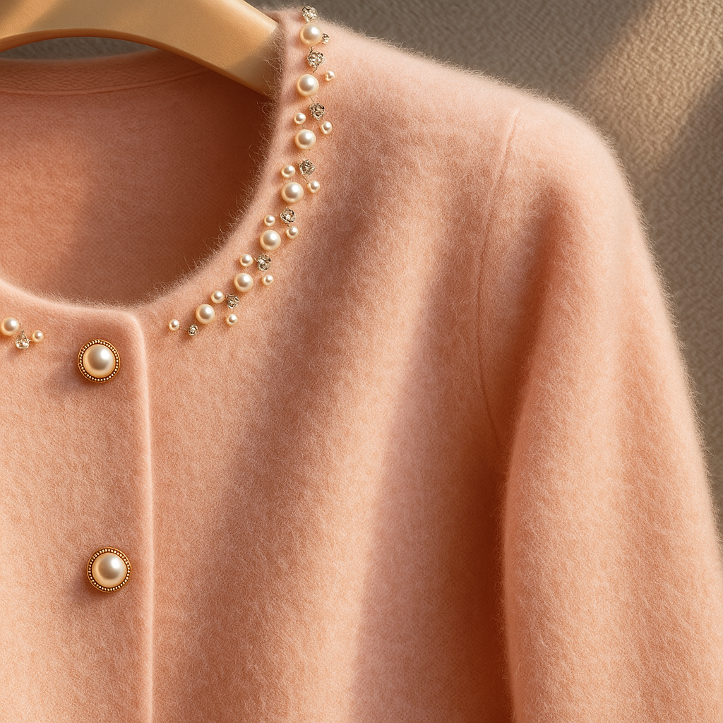 Mirabel™ | Pearl-Embellished Cardigan with Fur Cuffs