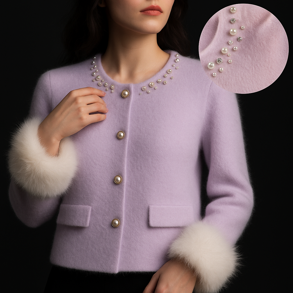Mirabel™ | Pearl-Embellished Cardigan with Fur Cuffs