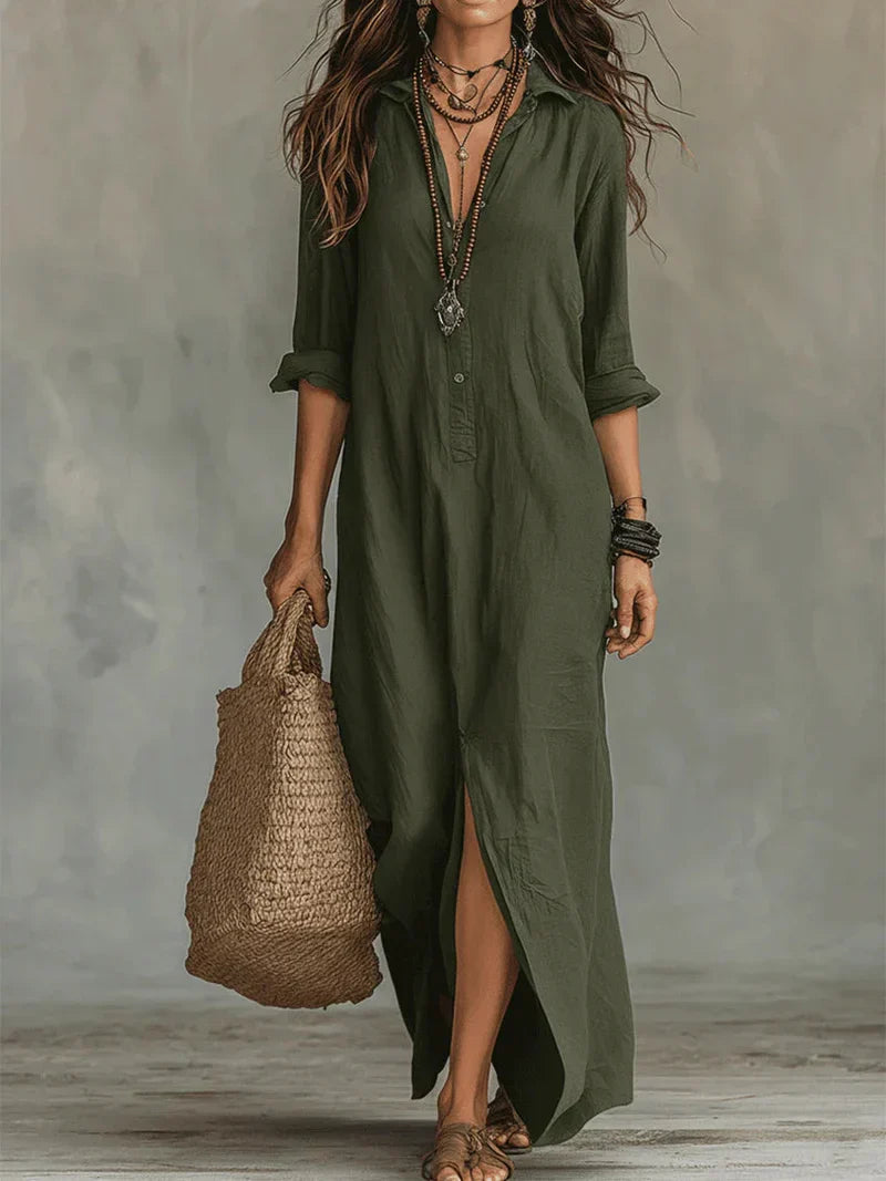 Céline™ | Relaxed Button-Front Maxi Dress