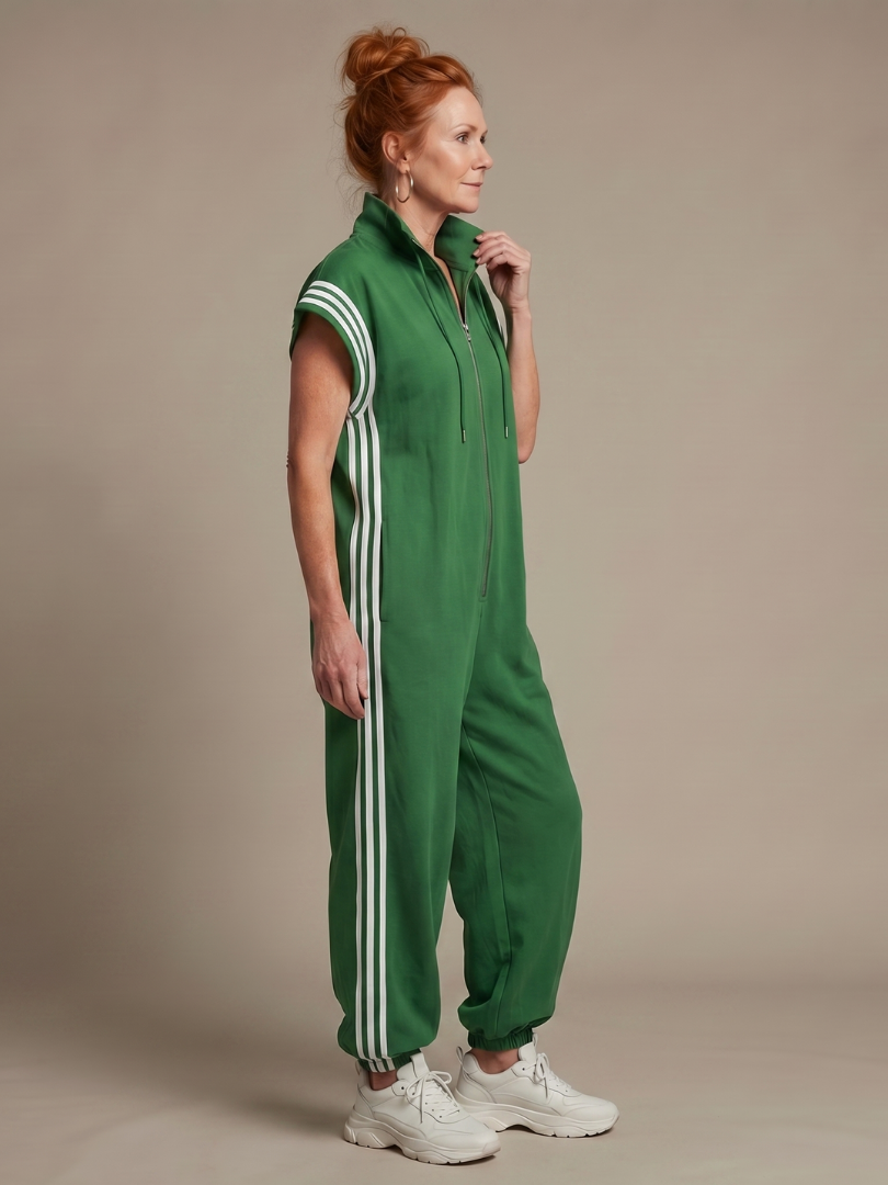 Jivonne™ | Zip Front Stripe Panel Jumpsuit