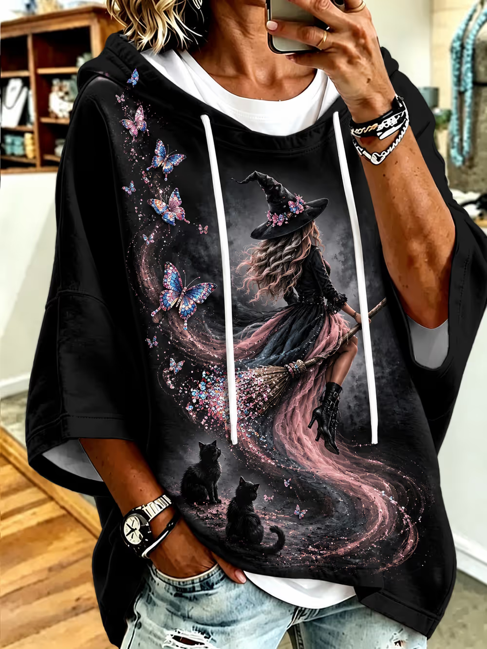 Women's Halloween Pink Witch Hoodie