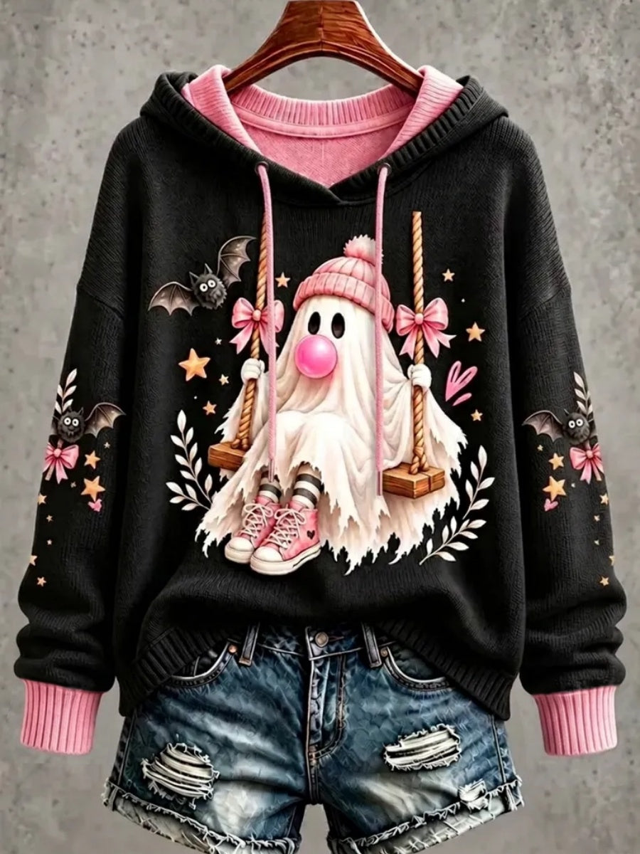 Women's Halloween Allover Ghost Knit Hoodie