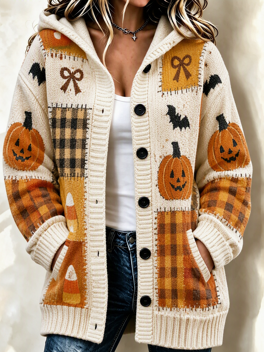 Women's Halloween Retro Patchwork Cardigan