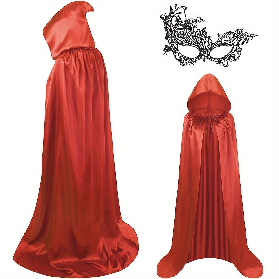 Women's Halloween Dark Purple Hooded Cape & Mask Set