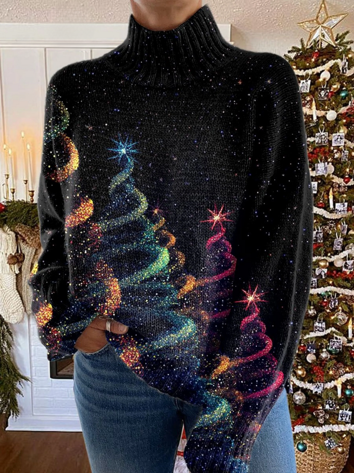 Joyelle™ | Glitter Christmas Tree Turtleneck Sweater